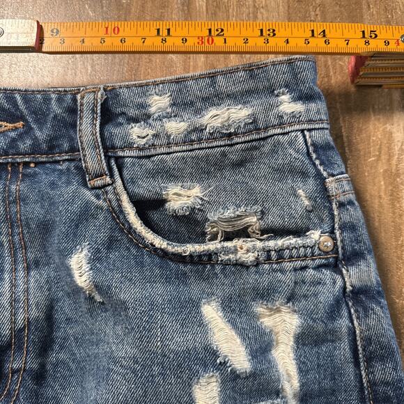 Zara Trafaluc denim Distressed skirt 8 Distressed sequence Floral Appliqué Patch - Picture 3 of 7